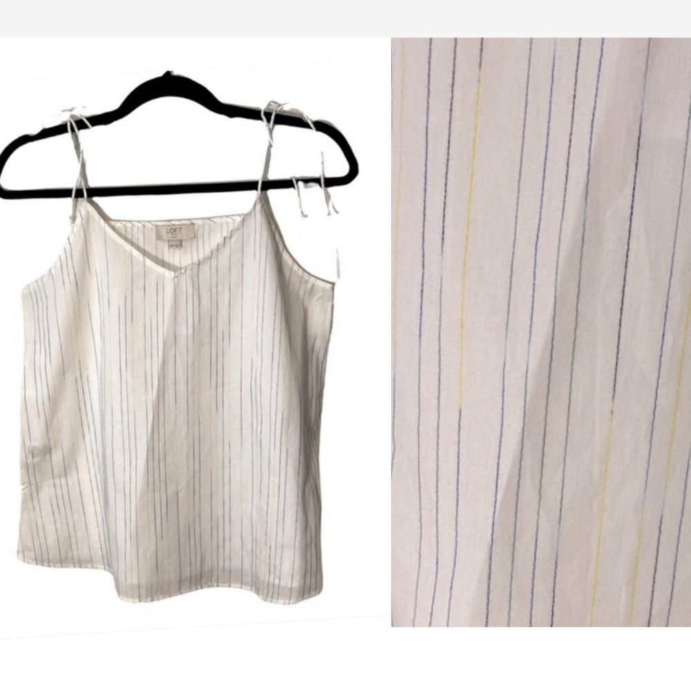 Loft Tank Top Size XS Petite Relaxed Fit White V-Neck Multicolor Stripes